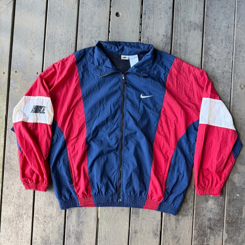 Nike Vintage 90s Colorblock Windbreaker Navy Red White XL Track Jacket Swoosh